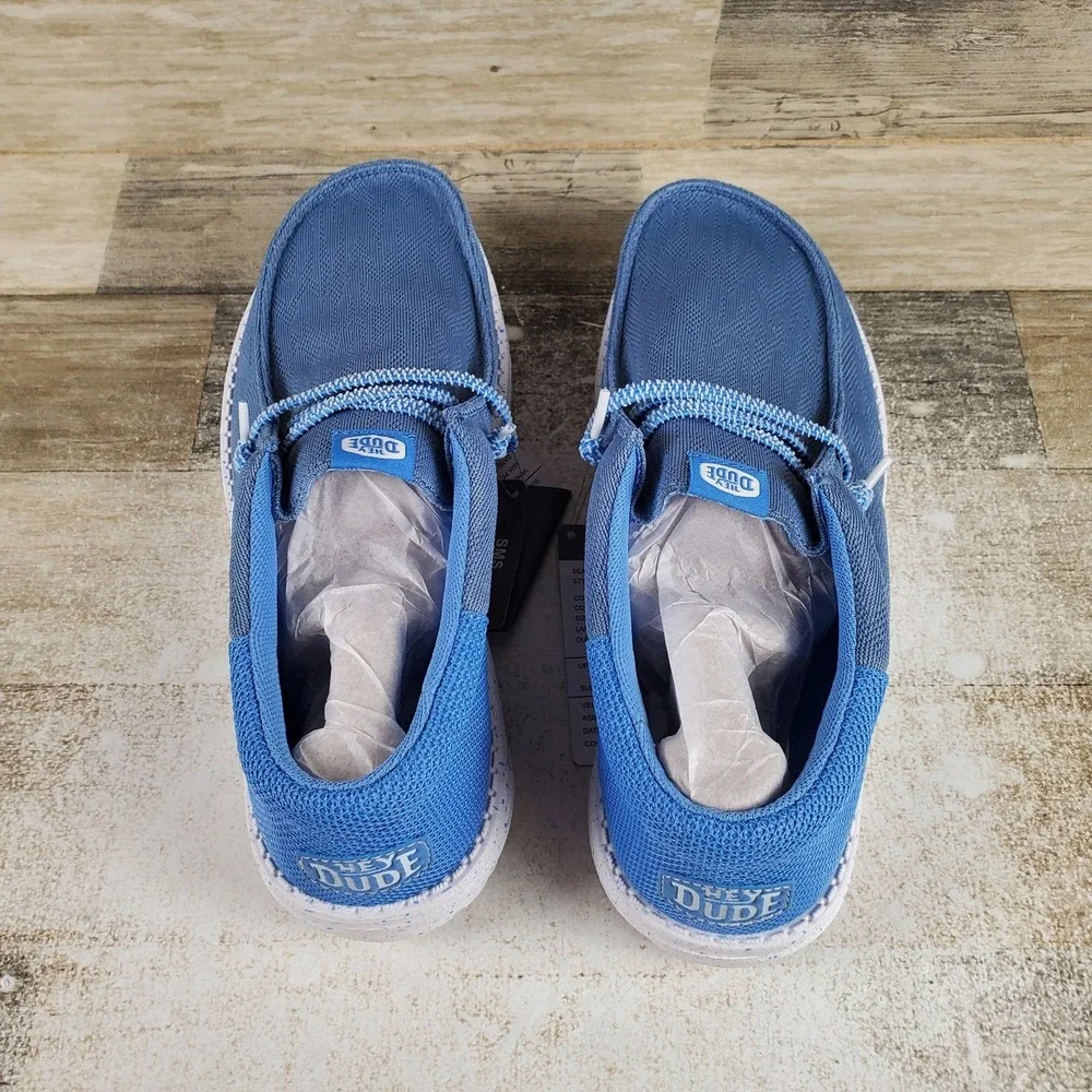 Hey Dude Wally Funk Zig Zag Mesh Mens Shoes Sz 9 Faded Denim Marina Blue Slip On